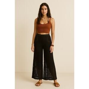 BUYKUD Pants Womens Size M/L Black Crochet Knit Wide Leg Boho Hippie Festival